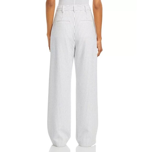 FRENCH CONNECTION Women's Whisper Pinstripe Pleated Wide Leg Pants White Navy 2 - Picture 6 of 16